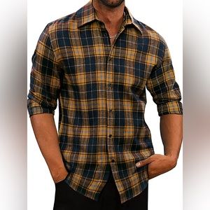JMIERR Mens Long Sleeve Button-Down Plaid Shirts Casual Cotton Flannel Shirt